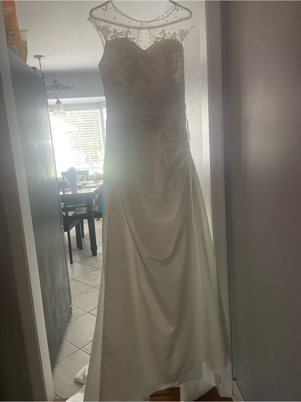 Sheer Beaded Illusion Neck A-Line Wedding Dress in Ivory